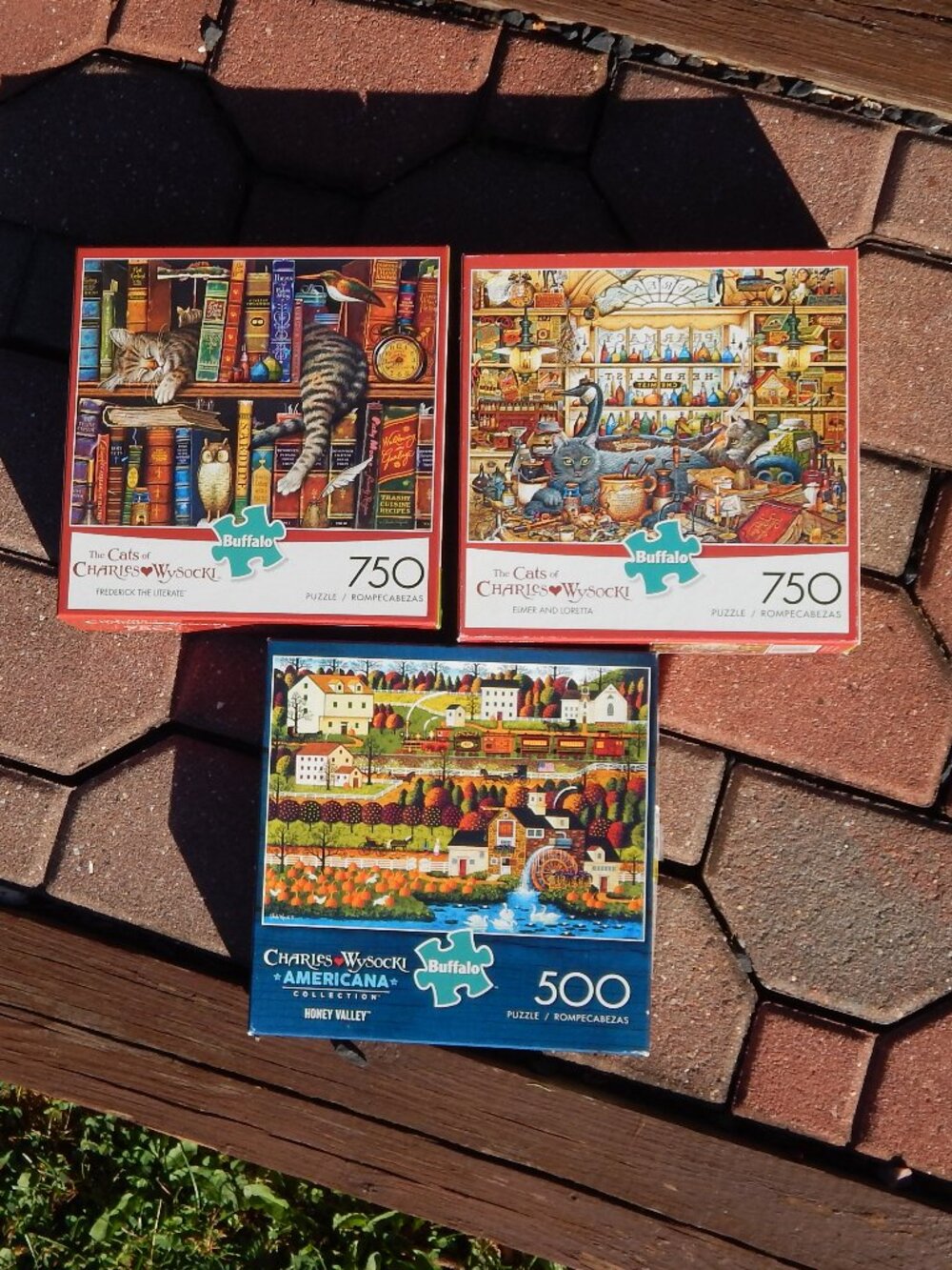 Charles Wysocki Lot of 3 Puzzles 500 & 750 Pc Piece Puzzles Puzzle Lot Cat